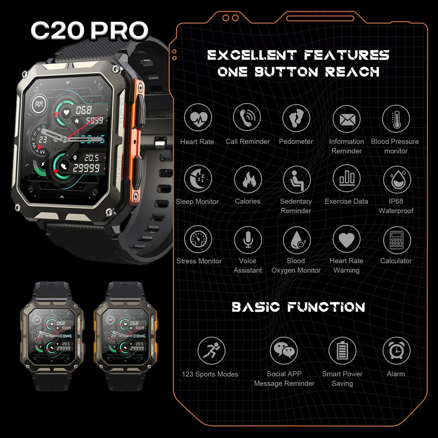 C20 PRO Waterproof Smart Watch